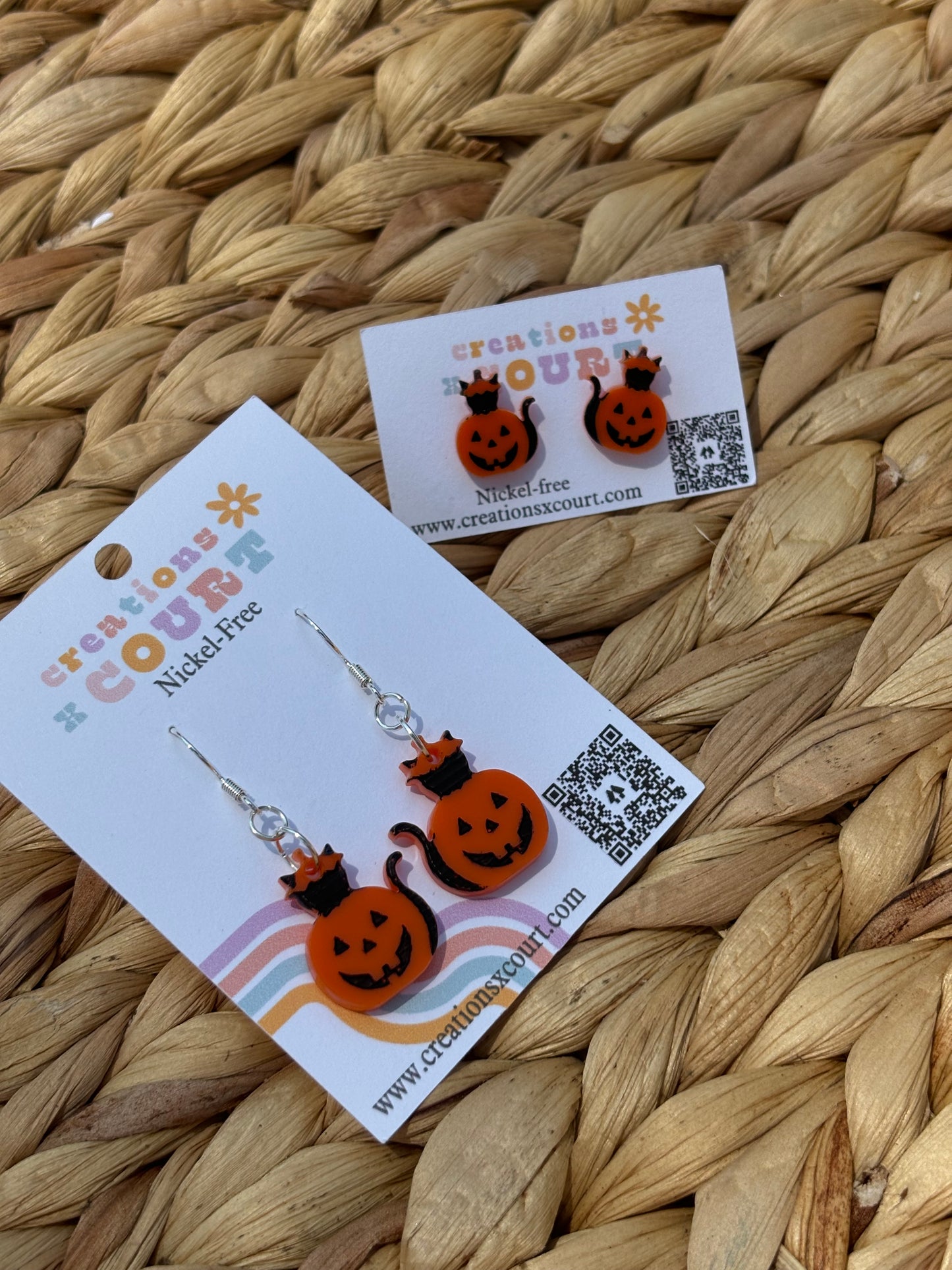 Pumpkin Kitty Dangles and Studs