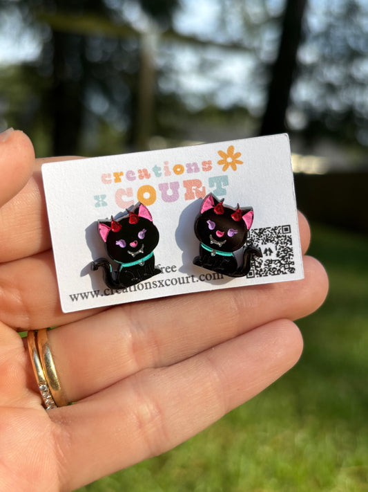 Devil Kitty Dangles and Studs