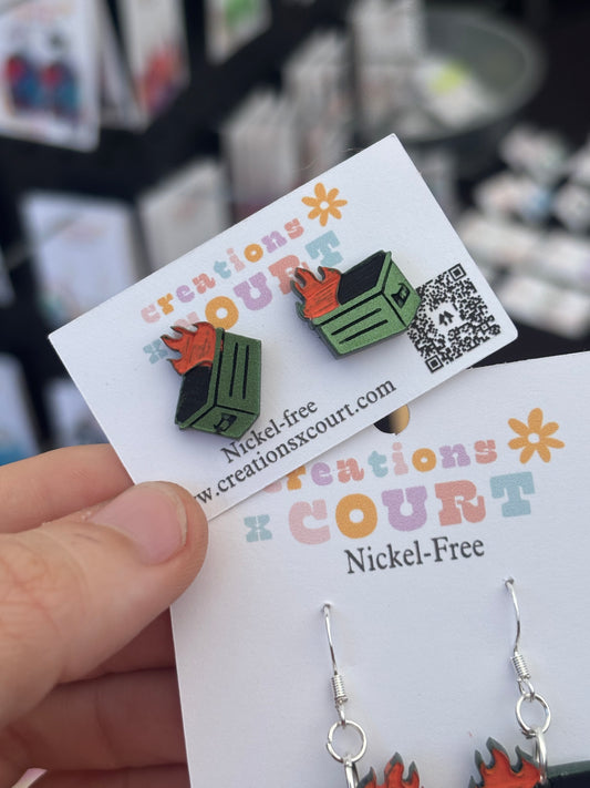 Dumpster Fire Dangles and Studs