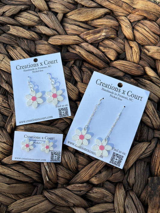 Pink Daisies Dangles and Studs