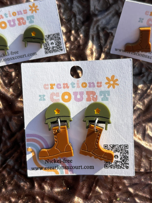 Army Helmet + Boots Dangles and Studs