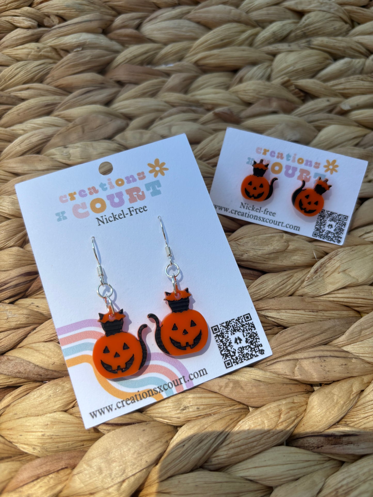 Pumpkin Kitty Dangles and Studs