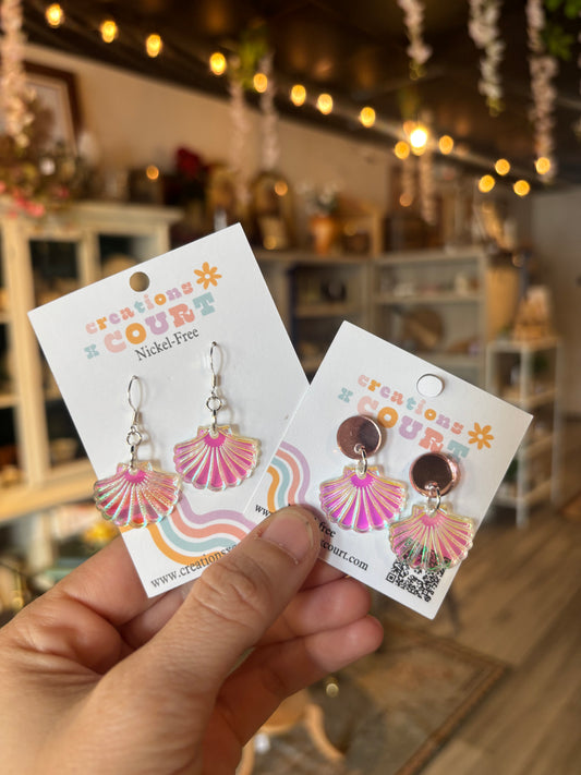 Iridescent seashell dangles